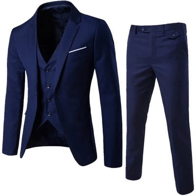 Set bărbați clasic 3 piese costum costume de nuntă pentru bărbați costum subțire jachetă pantaloni vesta costum bărbați smoking la un singur piept