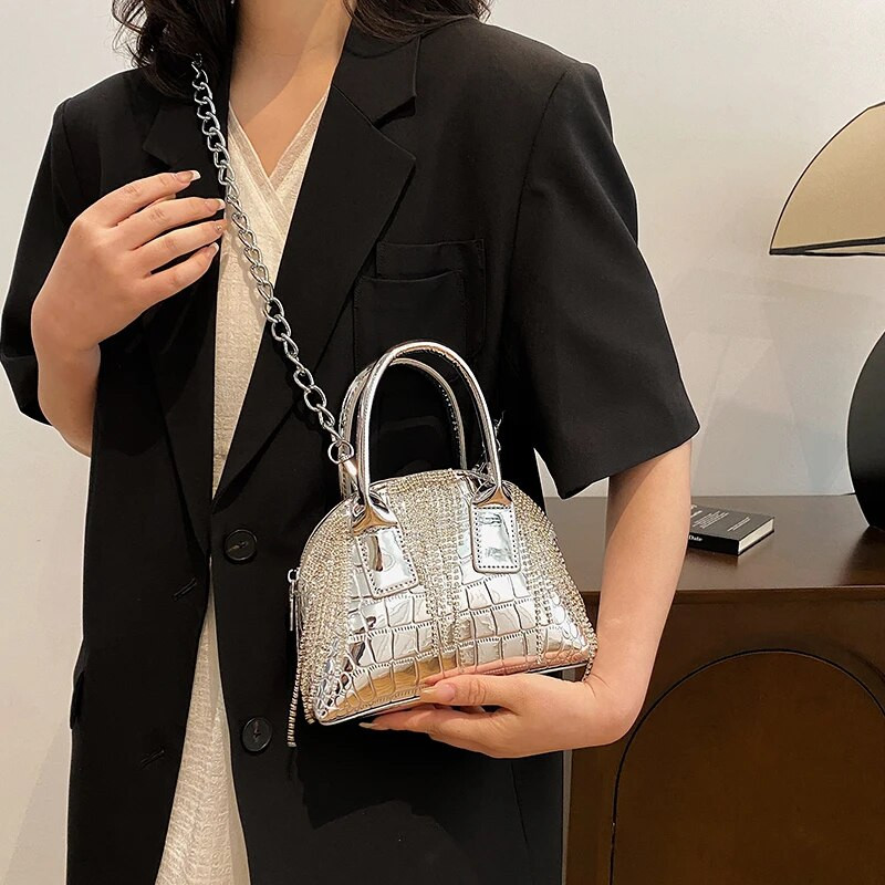 2023 m. Naujos lakuotos odinės rankinės moterims Aukštos kokybės pečių krepšys Prabangus deimantinis skersinis krepšys Mielos piniginės ir rankinės