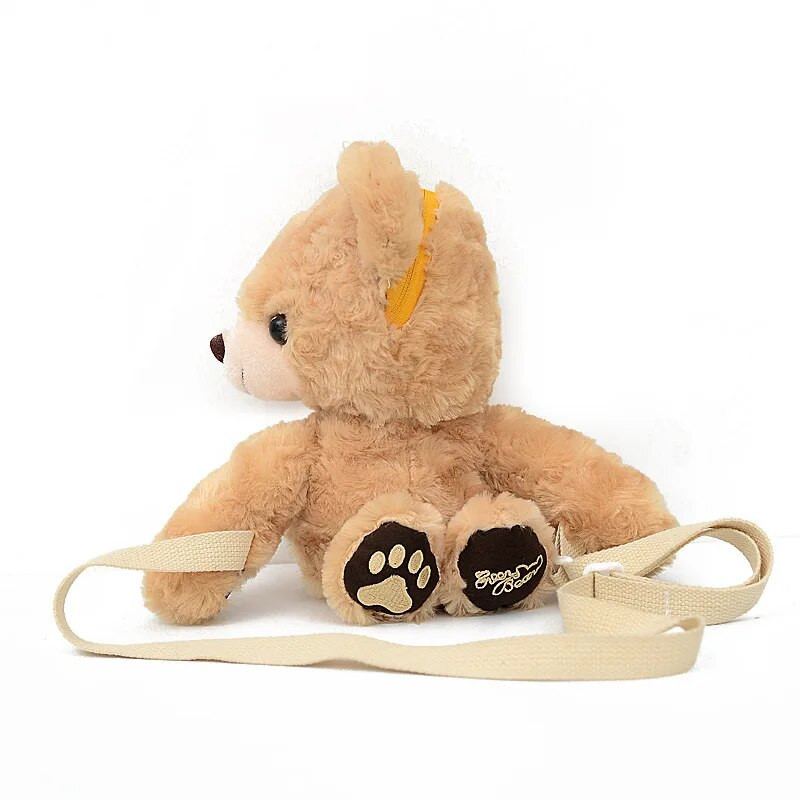 Puikus animacinis žiemos dizainas dirbtinio kailio moteriškos žinutės rankinė Teddy Bear Head Moteriškas pečių krepšys mergaitei vaikui Dovanų mielas žaislinis krepšys