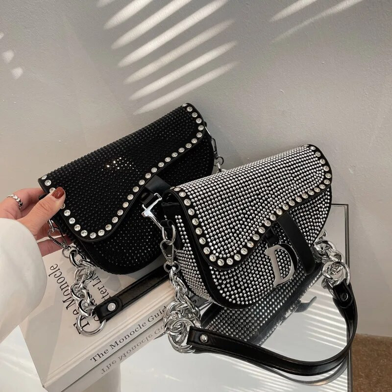 Ženske modne male sedlaste torbe Bright Diamond Luksuzni dizajner Crossbody Ženska torba ispod pazuha Dizajn marke