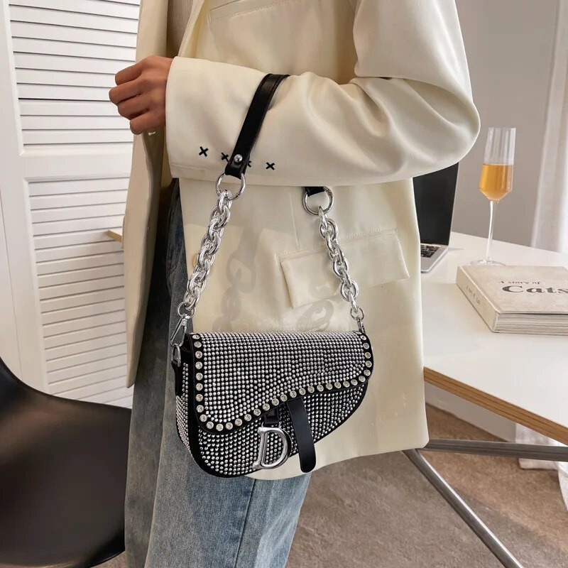 Ženske modne male sedlaste torbe Bright Diamond Luksuzni dizajner Crossbody Ženska torba ispod pazuha Dizajn marke