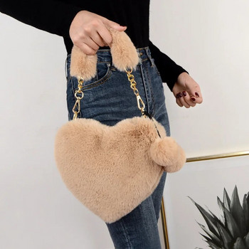 Нови сладки плюшени дамски чанти с изкуствена кожа, дамска чанта, дизайнерска чанта за през рамо във формата на сърце, модна дамска чанта с клъч, любовна чанта