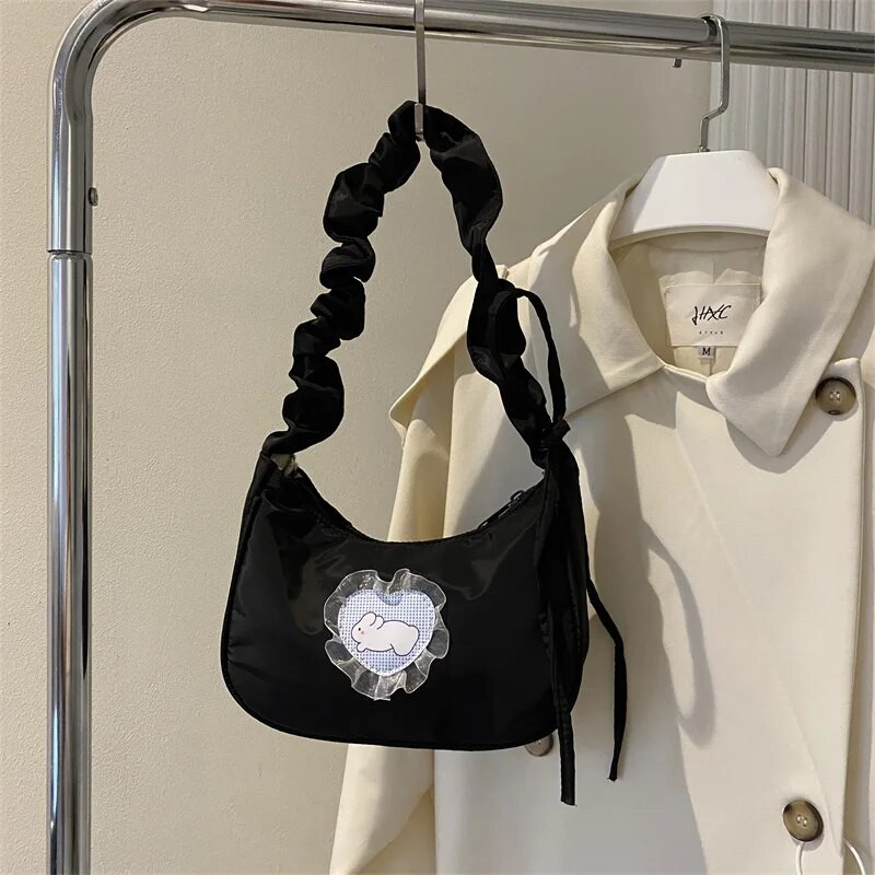 Válltáskák Női Nylon Rajzfilm Nyúl Édes Lovely Girls Minden meccsre ráncos pánt csipke hónalj cipzár Divat márka Ins Retro