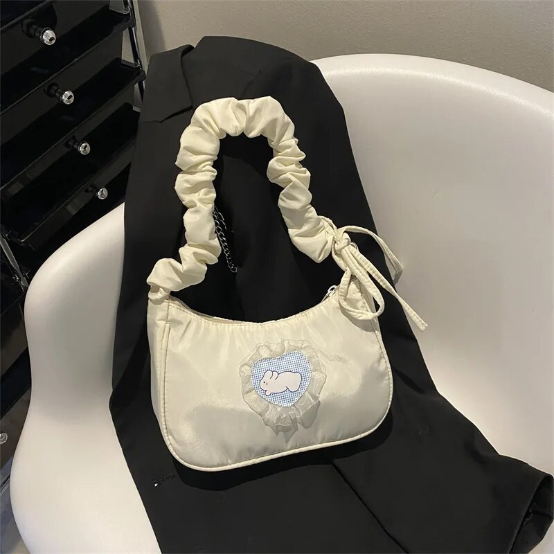 Válltáskák Női Nylon Rajzfilm Nyúl Édes Lovely Girls Minden meccsre ráncos pánt csipke hónalj cipzár Divat márka Ins Retro