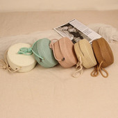 Geantă rotundă de paie pentru femei, țesută pentru plajă, pentru doamne, drăguță, cu umăr, din ratan, tricotată manual, geantă mică de culoare bomboană