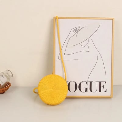 Geantă rotundă de paie pentru femei, țesută pentru plajă, pentru doamne, drăguță, cu umăr, din ratan, tricotată manual, geantă mică de culoare bomboană