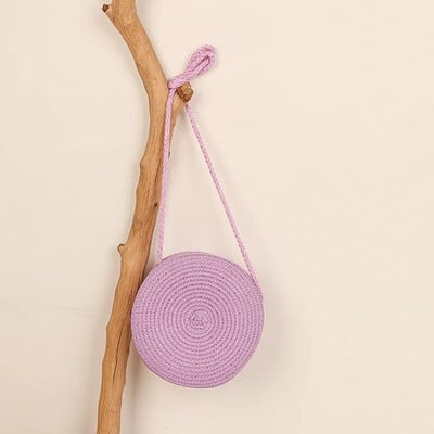 Geantă rotundă de paie pentru femei, țesută pentru plajă, pentru doamne, drăguță, cu umăr, din ratan, tricotată manual, geantă mică de culoare bomboană