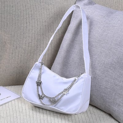 Modne ženske torbe na rame s leptir lancem Čiste boje Ležerne torbe za sve pazuhe Elegantne ženske male skitnice Ručne torbice Torbice