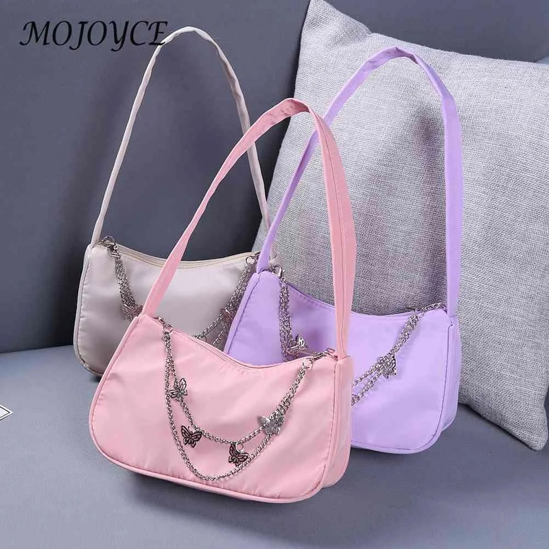 Modne ženske torbe na rame s leptir lancem Čiste boje Ležerne torbe za sve pazuhe Elegantne ženske male skitnice Ručne torbice Torbice