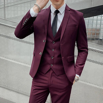 Висококачествен мъжки едноцветен костюм (костюм + жилетка + панталон) Новият моден и красив банкетен комплект от 3/2 части