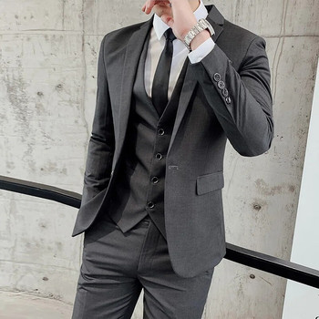 Висококачествен мъжки едноцветен костюм (костюм + жилетка + панталон) Новият моден и красив банкетен комплект от 3/2 части