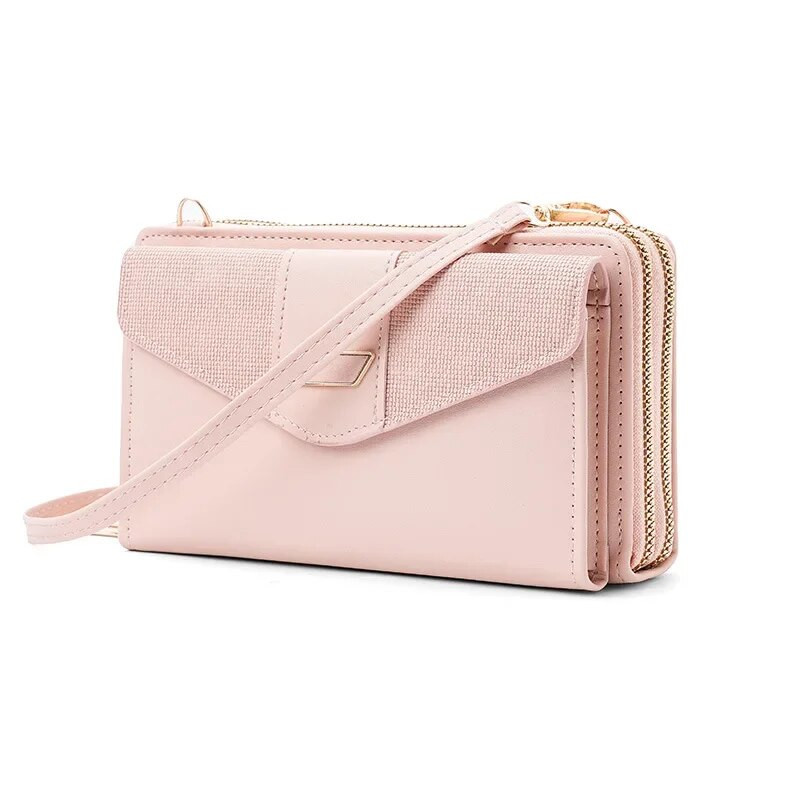 Nauja korėjietiška moteriška piniginė, didelės talpos mobilioji piniginė su keliomis kortomis, dvigubu užtrauktuku, viengubu kryžminiu peties krepšiu