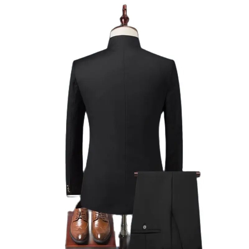 Novo muško vjenčano odijelo čiste boje iz 2023. crna/mornarska moda za muškarce, poslovna društvena plesna zabava, stojeći ovratnik, uski blazer hlače