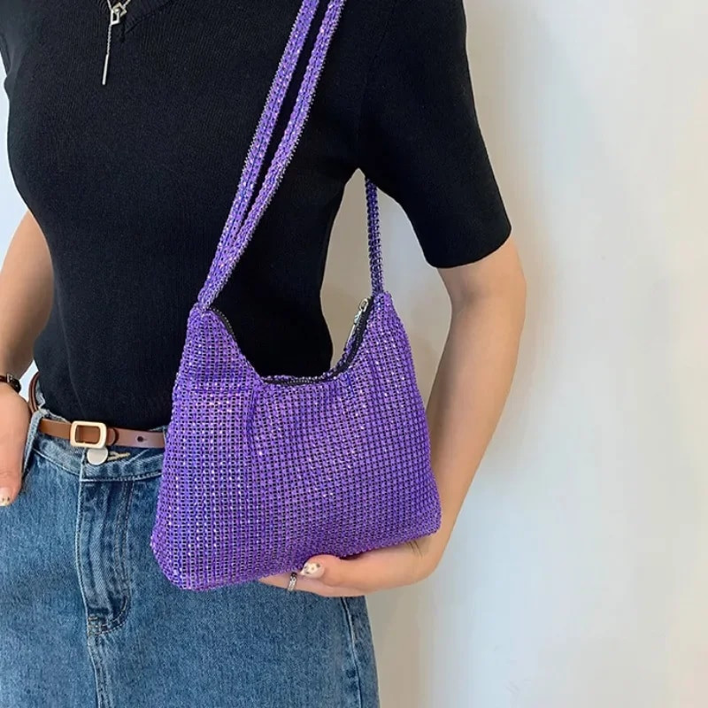 Madinga Kalnų krištolinio akmens blizganti rankinė moterims, putojanti vakarinė sankabos rankinė, piniginė Prabangaus dizaino priežastinė rankinė Moterų rankinė per petį