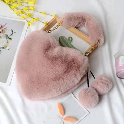 Mados Moteriškos Širdies formos Rankinės Mielos Kawaii Dirbtinio Kailio Krepšiai Piniginė Piniginė Pliušinė grandinėlė pečių krepšys Moteriška rankinė