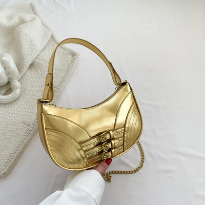 Y2K Μικρές πλαϊνές τσάντες ώμου για γυναίκες 2023 Σχεδιαστές πολυτελείς τσάντες μόδας Trend Δερμάτινες μασχάλες Γυναικεία τσάντα χιαστί με αλυσίδα