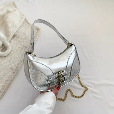 Y2K Μικρές πλαϊνές τσάντες ώμου για γυναίκες 2023 Σχεδιαστές πολυτελείς τσάντες μόδας Trend Δερμάτινες μασχάλες Γυναικεία τσάντα χιαστί με αλυσίδα