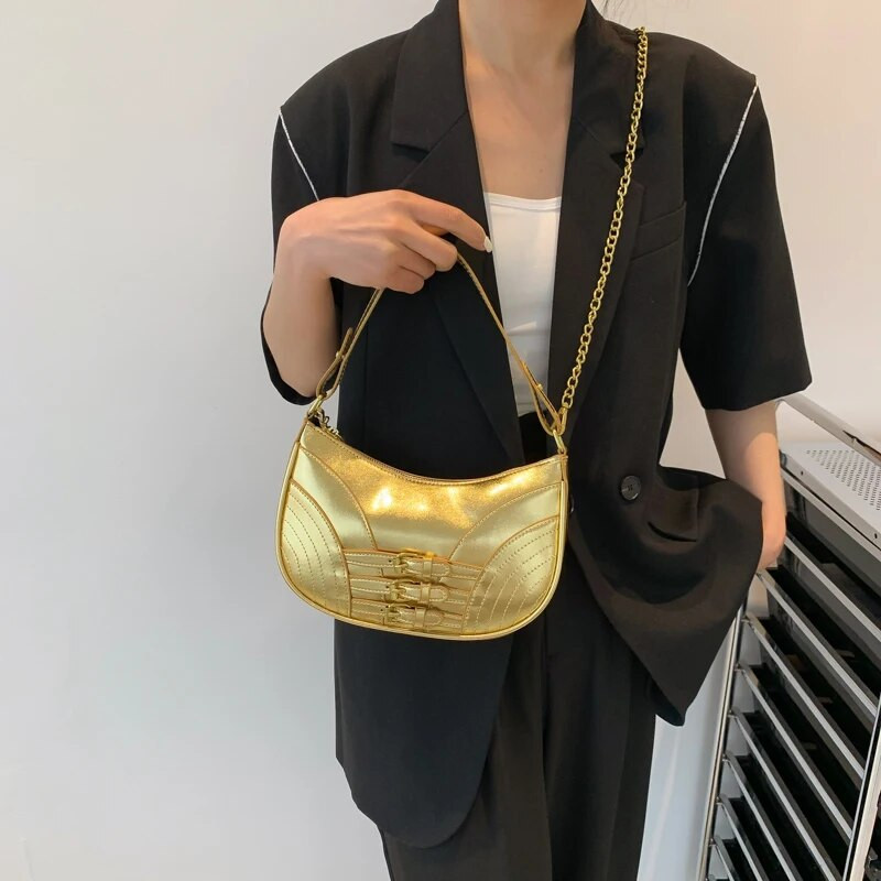 Y2K Μικρές πλαϊνές τσάντες ώμου για γυναίκες 2023 Σχεδιαστές πολυτελείς τσάντες μόδας Trend Δερμάτινες μασχάλες Γυναικεία τσάντα χιαστί με αλυσίδα