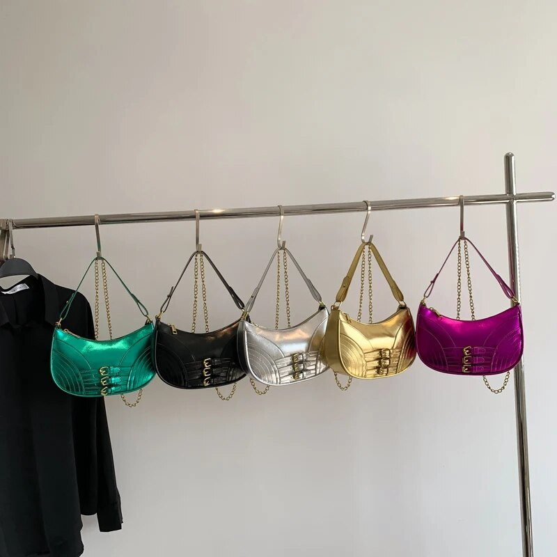 Y2K Μικρές πλαϊνές τσάντες ώμου για γυναίκες 2023 Σχεδιαστές πολυτελείς τσάντες μόδας Trend Δερμάτινες μασχάλες Γυναικεία τσάντα χιαστί με αλυσίδα