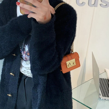 Ретро луксозна мини чанта с червило Дамска чанта през рамо Чанта през рамо с верига Дизайнерска ключалка Дамска чанта и чанта от PU кожа Дамски клъч