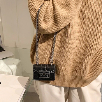 Ретро луксозна мини чанта с червило Дамска чанта през рамо Чанта през рамо с верига Дизайнерска ключалка Дамска чанта и чанта от PU кожа Дамски клъч
