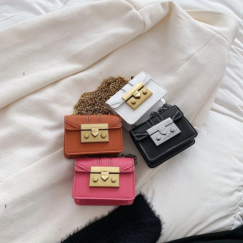 Retro prabangus mini lūpų dažų krepšys, moteriškas pečių krepšys, grandinėlė Crossbody Bag Designer Lock PU odinė rankinė ir piniginė moteriška sankaba