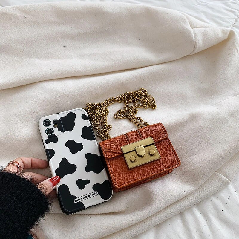 Retro prabangus mini lūpų dažų krepšys, moteriškas pečių krepšys, grandinėlė Crossbody Bag Designer Lock PU odinė rankinė ir piniginė moteriška sankaba