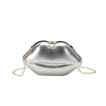 Готина дамска чанта с верига с форма на уста Модна чанта през рамо с лазерен дизайн 2023 г. Нова чанта през рамо за жени Дамска чанта и чанта