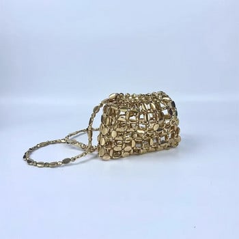 Луксозна дамска марка Акрилни мъниста Weave Crossbody Bag Retro Chain Mini Bucket Hollow Out Messenger Bag