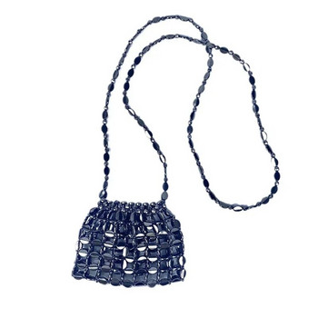 Луксозна дамска марка Акрилни мъниста Weave Crossbody Bag Retro Chain Mini Bucket Hollow Out Messenger Bag