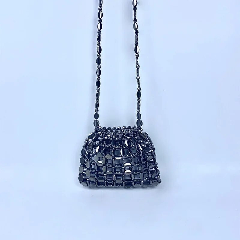 Luksuslik naiste bränd akrüülhelmed põimitud ristkehaga kott Retrokett mini-ämbriga, õõnsaga messengeri kott