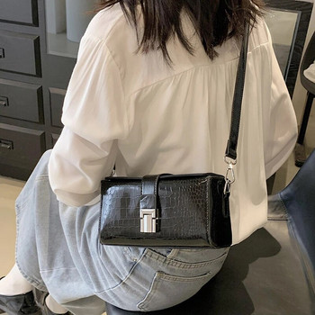 Сребърни дамски чанти през рамо с каменна шарка 2023 Y2K стил Гланцови чанти Кожени луксозни марки Корейски модни портмонета