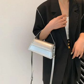 Луксозна сребърна дамска чанта през рамо с капак, лъскава кожена чанта с къса дръжка, кръстосано тяло, модерни модни чанти, парти портмоне за пътуване