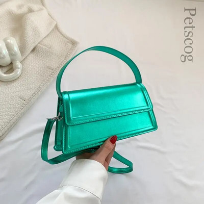 Luksuzna srebrna ženska torba na rame s preklopom, sjajna kožna torba s kratkom ručkom preko ramena Trendy modne ručne torbice Putna torbica za zabave