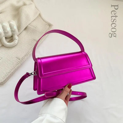 Luksuzna srebrna ženska torba na rame s preklopom, sjajna kožna torba s kratkom ručkom preko ramena Trendy modne ručne torbice Putna torbica za zabave