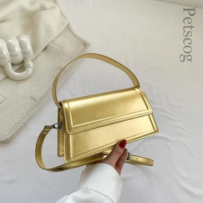 Luksuzna srebrna ženska torba na rame s preklopom, sjajna kožna torba s kratkom ručkom preko ramena Trendy modne ručne torbice Putna torbica za zabave