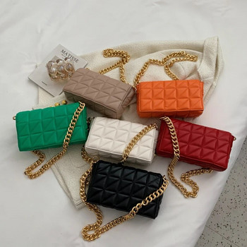 Луксозни маркови кожени дамски багетни чанти Ватирани модни чанти за жени с капак Ретро клъч чанта с метална верига Малка чанта за рамо