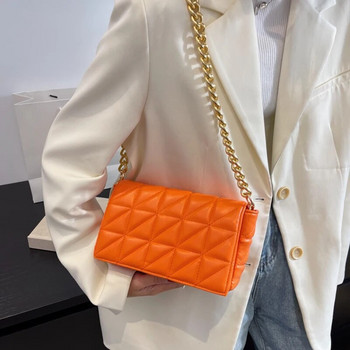 Луксозни маркови кожени дамски багетни чанти Ватирани модни чанти за жени с капак Ретро клъч чанта с метална верига Малка чанта за рамо