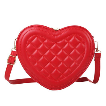 Модна любовна чанта през рамо през рамо с форма на сърце Дамски чанти с кожена верига с ромбичен модел Дизайнерски чанти Слинг портмоне