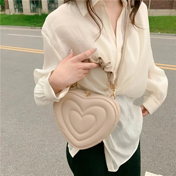 Модна любовна чанта през рамо във формата на сърце Малки чанти Дизайнерски чанти през рамо за жени Дамска чанта с горна дръжка от плътна изкуствена кожа