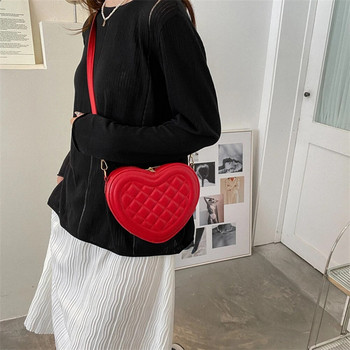Луксозни модни малки чанти през рамо във формата на любов с ромбичен модел PU дамска чанта с прашка Червена праскова със сърце Мини чанта за телефон Чанта за рамо