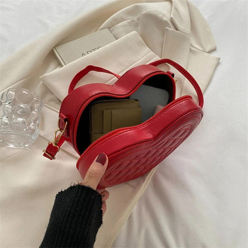Луксозни модни малки чанти през рамо във формата на любов с ромбичен модел PU дамска чанта с прашка Червена праскова със сърце Мини чанта за телефон Чанта за рамо