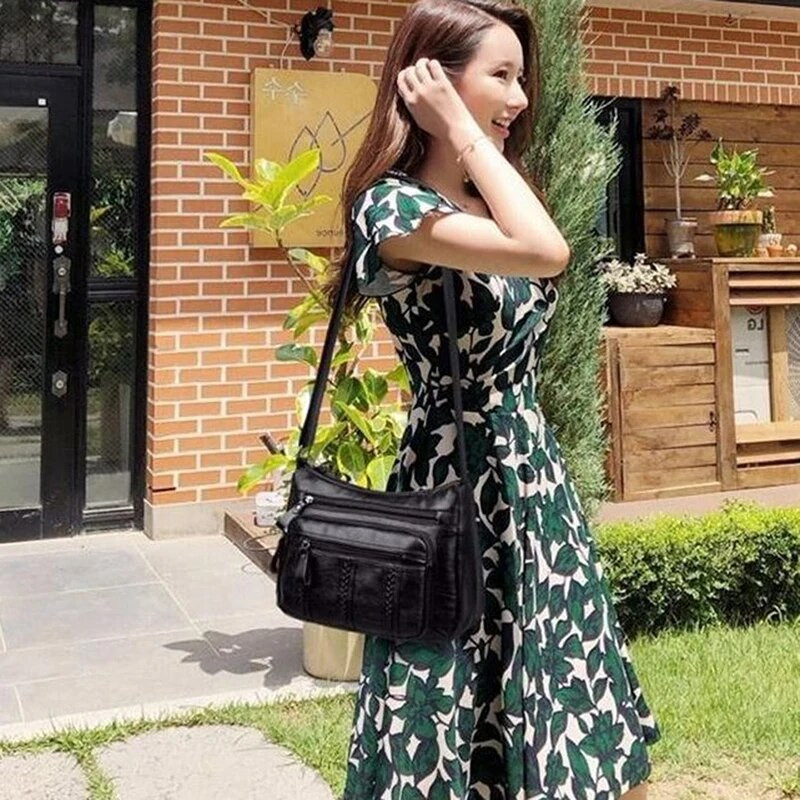 Madingas laisvalaikio moteriškas pečių krepšys Minkštas PU ant pečių Aukštos kokybės kelių kišenių vienspalviai moteriški skersiniai krepšiai