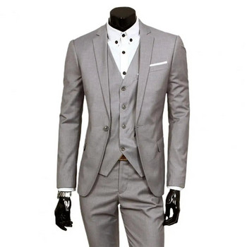 3 бр./комплект Бизнес костюм Комплект от 3 части Slim Fit Zipper Едноцветен мъжки официален костюм за вечерен бал
