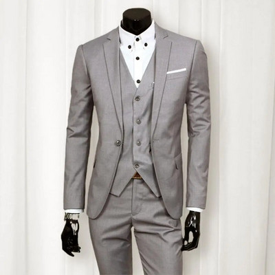 3 бр./комплект Бизнес костюм Комплект от 3 части Slim Fit Zipper Едноцветен мъжки официален костюм за вечерен бал