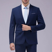 1 комплект модерен комплект мъжки костюм Уютни блейзър панталони Slim Fit Отслабване чист цвят Блейзър панталони с джобове