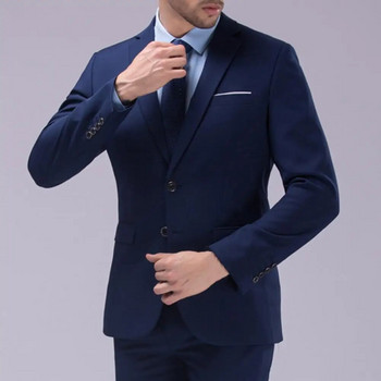 1 комплект модерен комплект мъжки костюм Уютни блейзър панталони Slim Fit Отслабване чист цвят Блейзър панталони с джобове