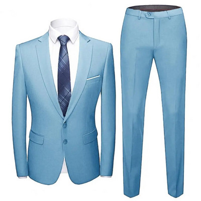 1 комплект модерен комплект мъжки костюм Уютни блейзър панталони Slim Fit Отслабване чист цвят Блейзър панталони с джобове