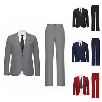 2 τμχ/Σετ Ελκυστικό ανδρικό κοστούμι Άνετο επίσημο κοστούμι με μονό κουμπί Slim Fit Lapel Blazer ίσιο παντελόνι σετ ζεστό