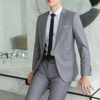 2 бр./компл. атрактивен мъжки костюм удобен официален костюм с едно копче тънък блейзър с ревери прав костюм комплект панталони топъл